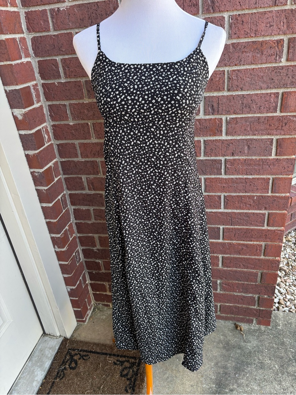Black and White Spotted Midi Slip Dress